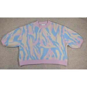 Flat White Los Angeles Pastel Tiger Print Short Sleeve Sweater Lilac Blue Small